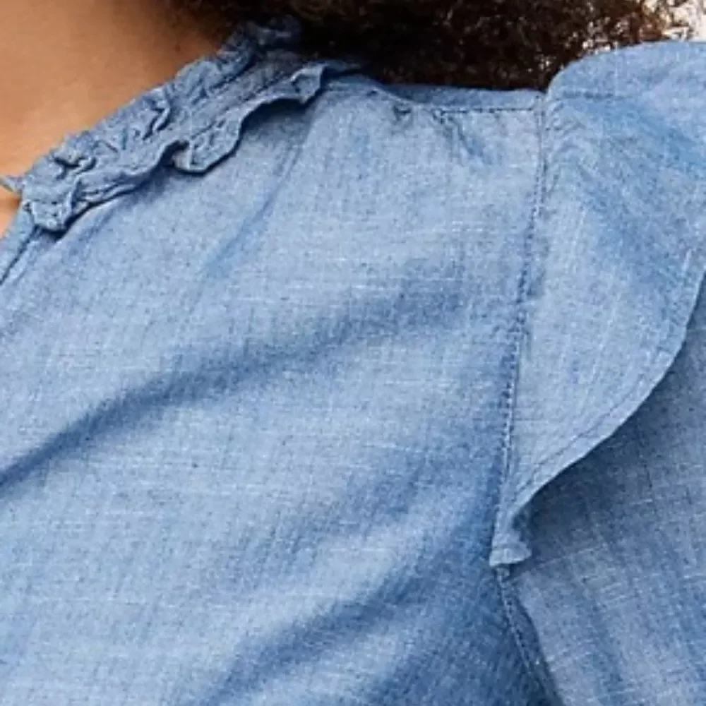 J Crew Women's Tops Chambray Ruffle Collar Blouse Cotton Denim Blue Medium $98
